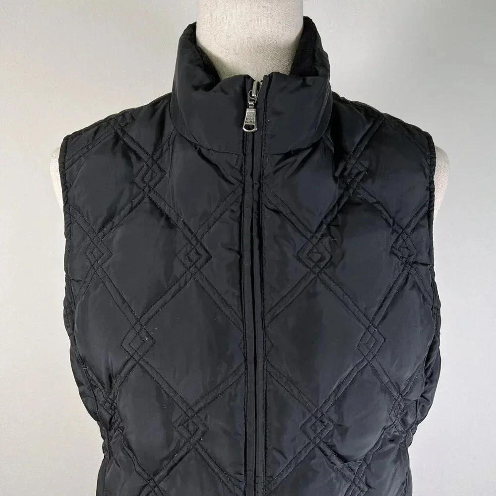 Eddie Bauer Vest Women's Small Black‎ Puffer Diamond Quilted Full Zip Outdoor